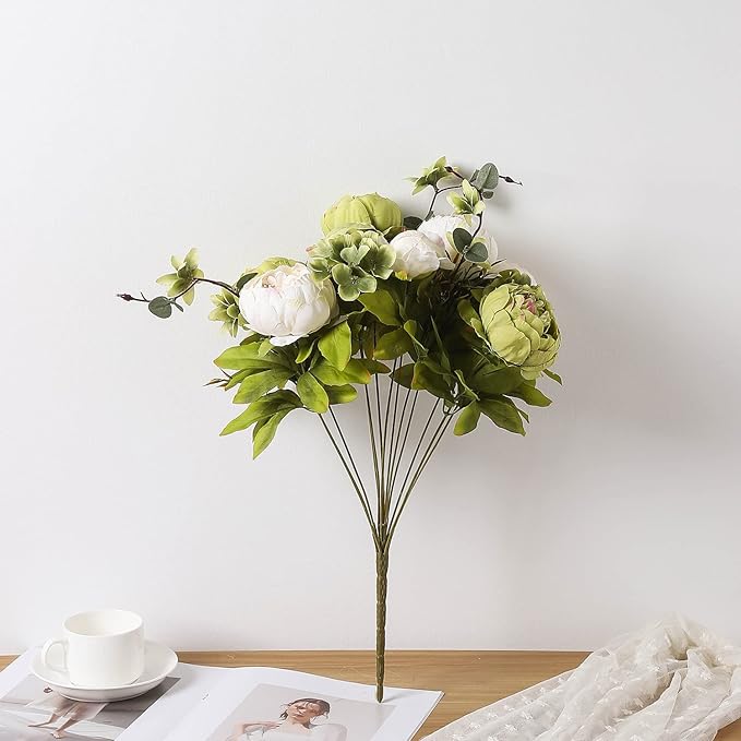 Duovlo Fake Flowers Vintage Artificial Peony Silk Flowers Wedding Home Decoration,Pack of 1 (New Green)