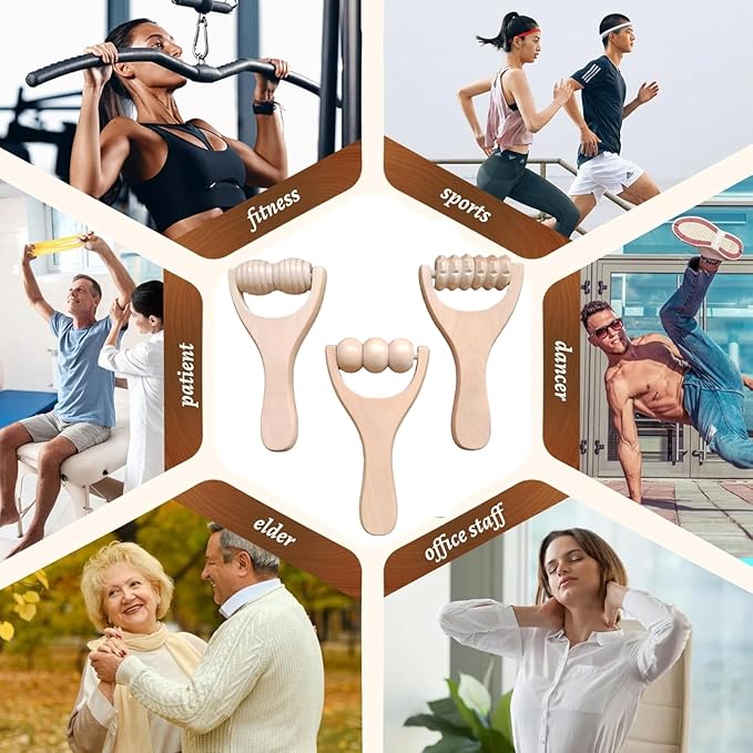 3Pcs Wooden Hand Massage Roller, Manual Wood Therapy Massage Tools Massager Roller for Relaxes Thigh, Leg, Hands Full Body Muscle Men Women Gift