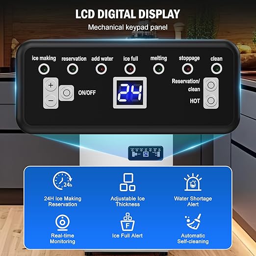 Commercial Ice Maker Machine 120 LBS/24H, 40 Ice Trays Freestanding & Undercounter Ice Machine Stainless Steel with 20 LBS Ice Storage Capacity, Ice Maker with Water Line and Filter, Dual Water Inlet