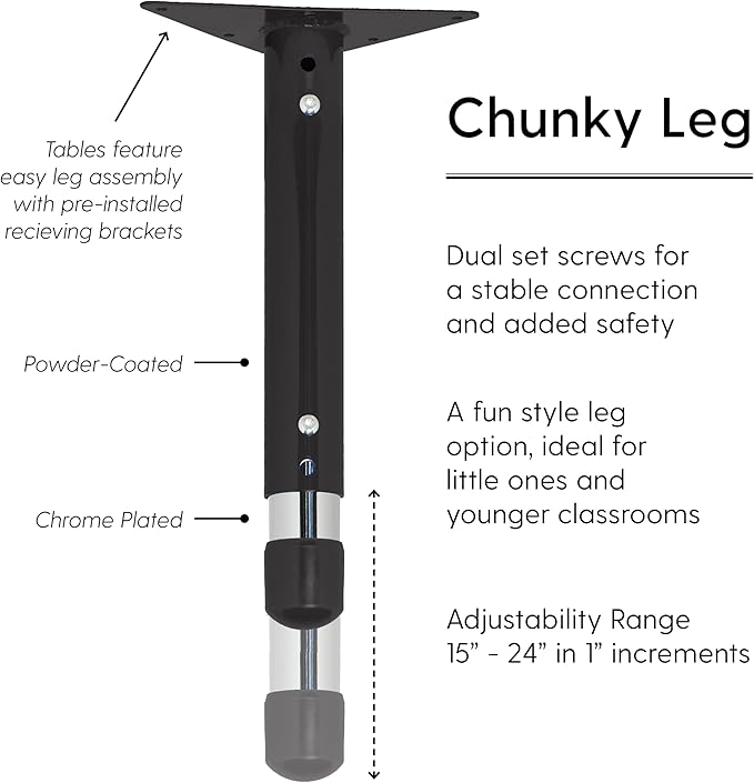 FDP Rectangle Activity School and Classroom Kids Table (30 x 48 inch), Chunky Toddler Legs, Adjustable Height 15-24 inches - Maple Top and Black Edge