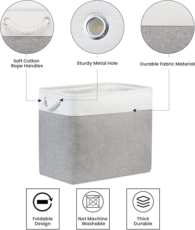 Bidtakay Large Storage Bins for Clothes Fabric Deep Baskets for Organizing Set of 2 Grey Fabric Pantry Storage Bins for Hallway Living Room Blankets 17x12x15 in Extra Large Shelf Tote Baskets