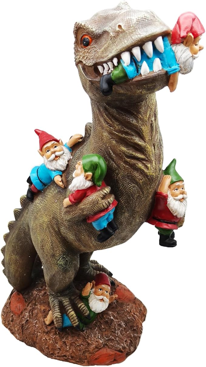 Cute 18" Porch Dinosaur Statue Tall Large Strong, T Rex Decent Gift Garden Party Décor Resin Funny Garden Gnome for Outdoor Indoor Decor, Lawn Ornaments, Patio Porch Yard Art Sculptures