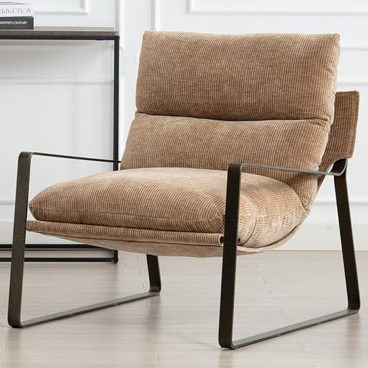 DUOMAY Mid-Century Accent Chair Armchair, Comfy Chenille Leisure Chair Lazy Chair with Brozen Metal Leg for Living Room Bedroom Office Apartment, Khaki