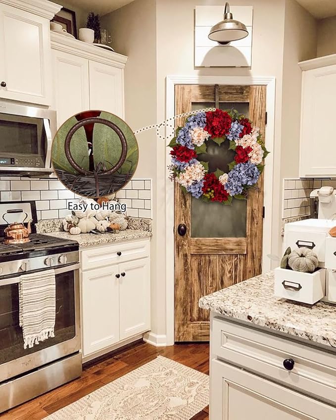 Fall Wreaths for Front Door, 24 inch Autumn Wreath with Hydrangeas Berries Large Fall Door Wreath Artificial Hydrangea Flowers Wreaths Autumn Decorations for Farmhouse Thanksgiving Harvest Door Wall