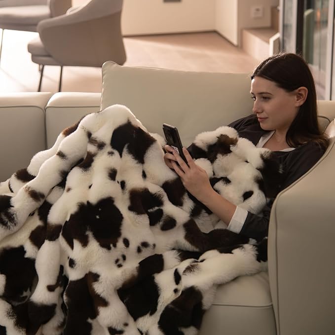 Cow Print Faux Fur Throw Blanket for Couch, Soft & Plush Fuzzy Blanket for Sofa, Bedroom, Living Room, Super Soft Warm for Adults Kids Girl Gifts Bedroom Couch Sofa Travel,50x60 Inches Black Brown