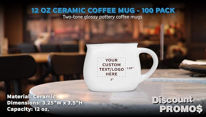 Custom Glazed Campfire Coffee Mugs 12 oz. Set of 100, Personalized Bulk Pack - Perfect for Coffee, Tea, Espresso, Hot Cocoa, Other Beverages - White