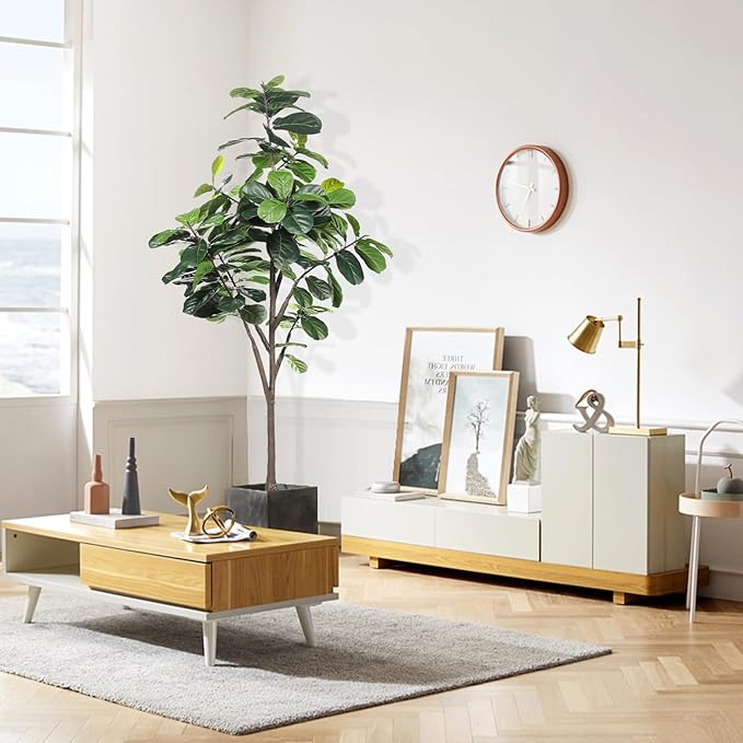 Faux Fiddle Leaf Fig Tree 7ft - Artificial Ficus Lyrata Plant in Pot - Fake Fig Tree for Indoor Modern Home House Office