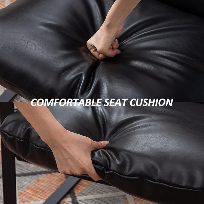 DUOMAY Mid-Century Accent Chair Armchair Set of 2, Comfy PU Leather Leisure Chair Lazy Chair with Metal Leg for Living Room Bedroom Office Apartment, Black