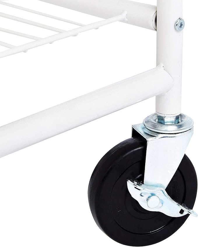 Amazon Basics Rectangular Laundry Hamper Basket Butler Cart with Wheels and Hanging Rack, White