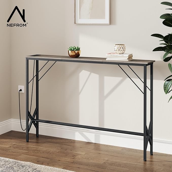 47.2'' Console Table, Skinny Entryway Table with Fast-Charging Station, Narrow Long Sofa Table, Behind Slim Couch Table for Entrance, Hallway, Living Room Decor ST-GY120-1