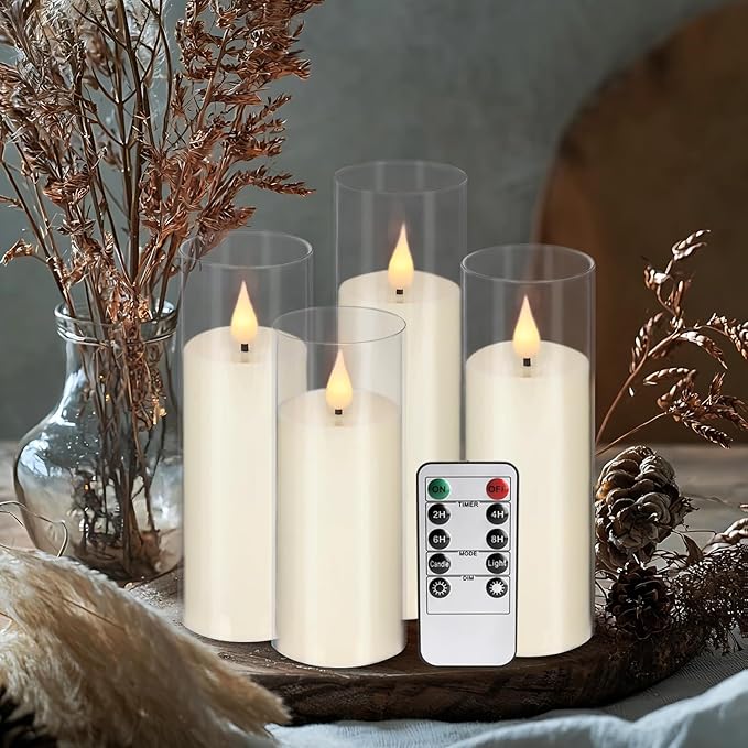24-Pack Acrylic LED Flameless Pillar Candles with Remote & Timer, Battery Powered - Perfect for Indoor/Outdoor Decor,Wedding,BBQ and Gift - Easily Create a Magical Atmosphere.