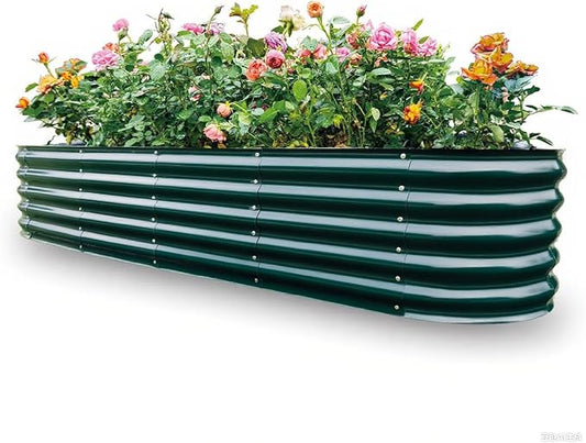 Gardmax Galvanized Raised Garden Bed, Lightweight Planter Boxes Outdoor with Easy Assembly, Large Garden Bed for Vegetables, Fruits, Flower Dark Green 8FT