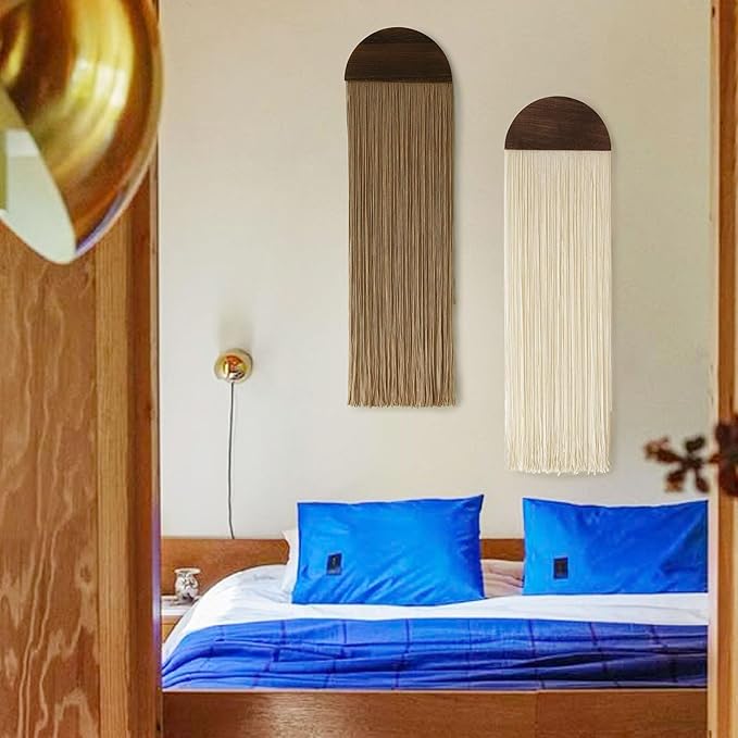 Flber 2 Pcs Macrame Wall Hanging Boho Wall Decor Handmade Macrame Art Tapestry Wedding Macrame Backdrop 13.7" W x 51" L For Living room Bedroom Headboard Decor