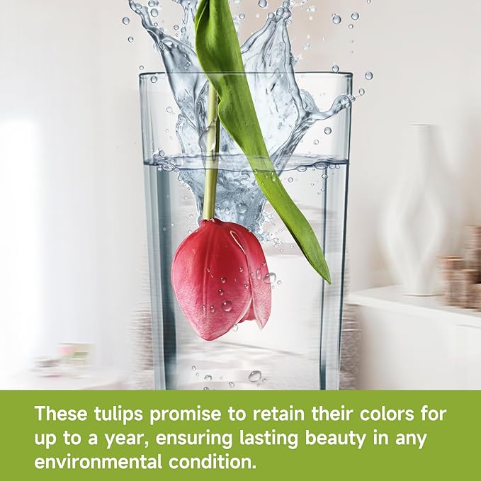 Buart Artificial Tulip in Bulk for Home Kitchen Wedding Bridal Bouquet,Fake Flowers for Mother's Day Easter Table Centerpieces Decorations(Large Size,Hot Pink,Real-Touch,12pcs)