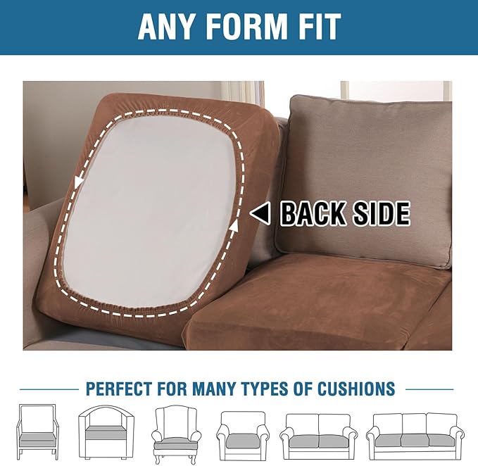 H.VERSAILTEX Velvet Stretch Couch Cushion Cover Plush Cushion Slipcover for Chair Cushion Furniture Protector Seat Cushion Sofa Cover (1 Piece Armchair Cushion Covers, Caramel)