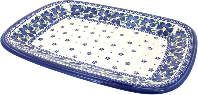 Blue Rose Polish Pottery Spring Blossom Large Rectangular Serving Platter