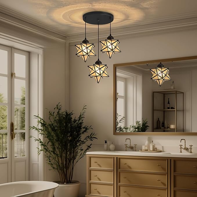 Frosted White Glass Dining Room Chandelier Farmhouse Pendant Lights for Kitchen Island Light Fixture Modern Chandeliers with Warm Light Bulbs Black