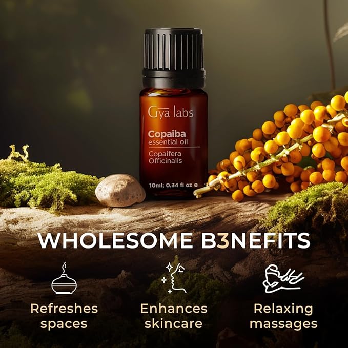 Gya Labs Copaiba Essential Oil for Diffusers - 0.34 Fl Oz - 100% Pure Natural Copaiba Oil for Skin, Self-Care Rituals, Body Comfort Fragrances & Candle Making Scent