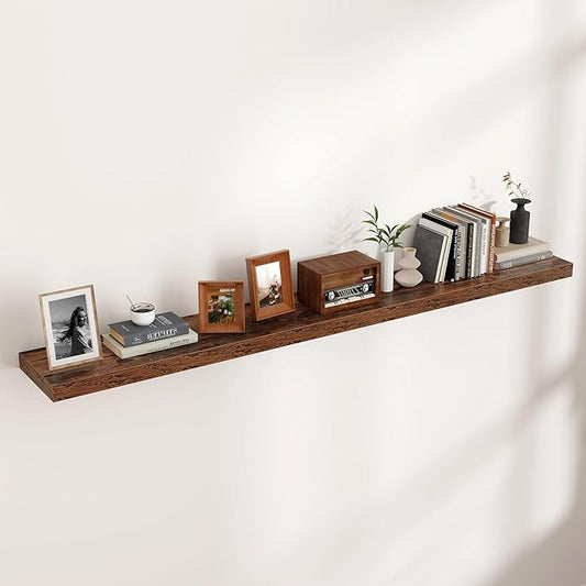 Floating Shelves for Wall, Large Wall Mounted Shelves with Invisible Brackets, Long Wood Floating Shelf for Living Room, Bedroom, Kitchen, (Brown, 72" W x 9" D x 1.5" H)