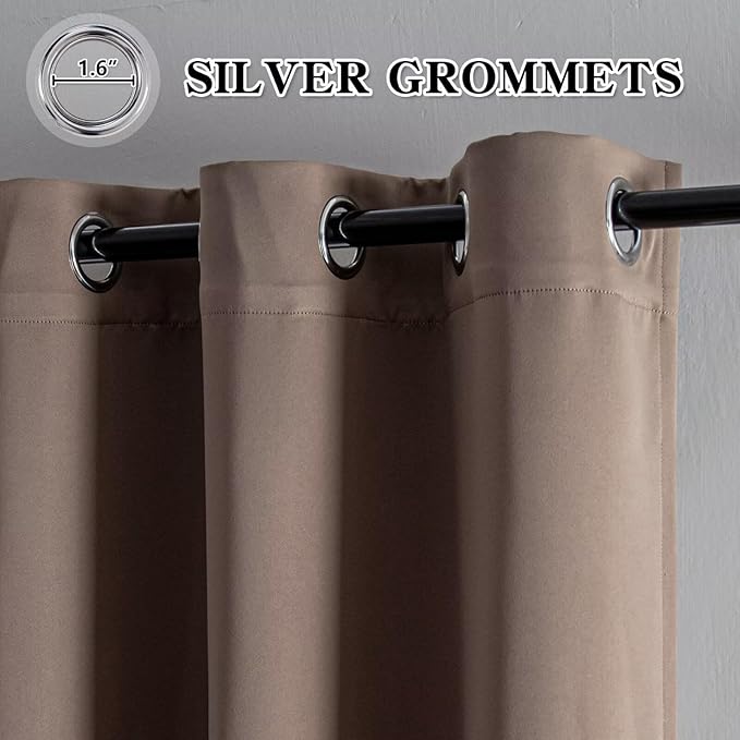 Blackout Curtains 96 Inches Long for Bedroom, Thermal Insulated Blackout Curtains 2 Panels Set, Solid Grommet Privacy Room Darkening Drapes for Living Room Windows(W52 x L96, Khaki)