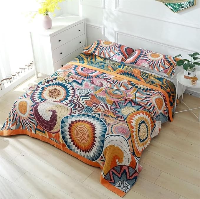 Cotton Throw Blanket for Couch 100% Cotton Blankets for Bed, 90''x 98'' Cotton Quilted Blanket King Size Muslin Mexican Blanket Cozy Soft for Women