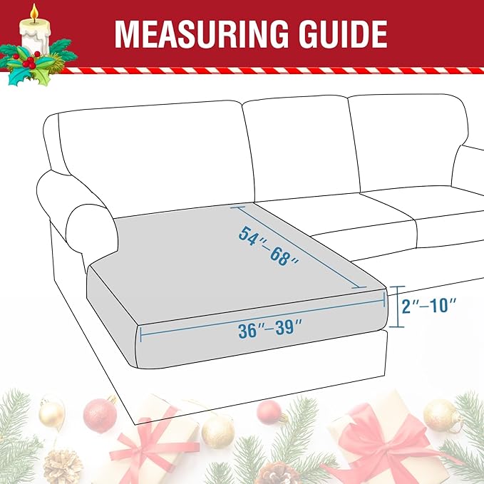 H.VERSAILTEX Christmas Sofa Slipcover Fleece Stretch Chaise Cover Sectional Couch Covers for L Shaped Sofa Both Left/Right Snowflakes Sofa Cover for Christmas (1 Piece Chaise Cover, Snowflakes)