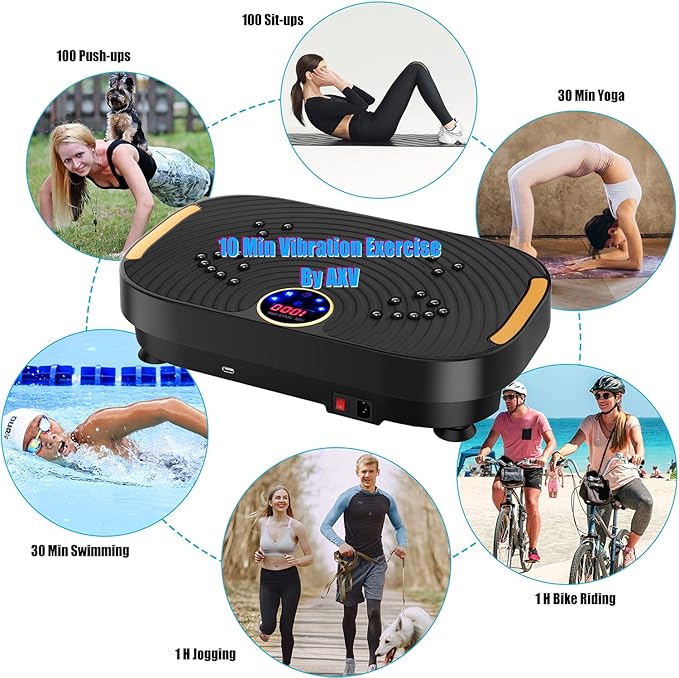 AXV Vibration Plate Fitness Platform Exercise Machine Vibrating Lymphatic Drainage Shaking Full Body Shaker Workout Vibrate Stand Shake Board Sport Gym for Weight Loss Fat Burner for Women Men