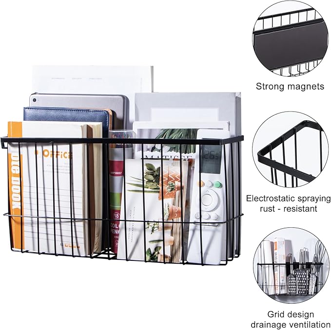 dedoot Magnetic Holder Locker 14.1"x 3.9"x 7" Strong Magnetic Black Mesh Holder Magnetic Basket Organizer Shelf Rack for Whiteboard,Fridge, Sponge, Recipe, Beverage,Refrigerator,Office File Foil