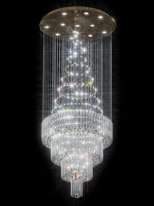 D32''X H100'' Modern Crystal Raindrop Gold Chandelier Lighting for Entrance, Stairs, Doorway, Crystal Ornament Chandelier Can be Used on Sloping Ceiling