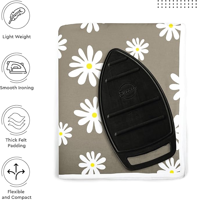 Encasa XO Ironing Mat/Pad (Large 48"x28") with 3mm Padding & Silicone Iron Rest for Steam Pressing on Tabletop or Bed - Heat Resistant, Portable, Quilting & Travel Blanket - Daisy Grey