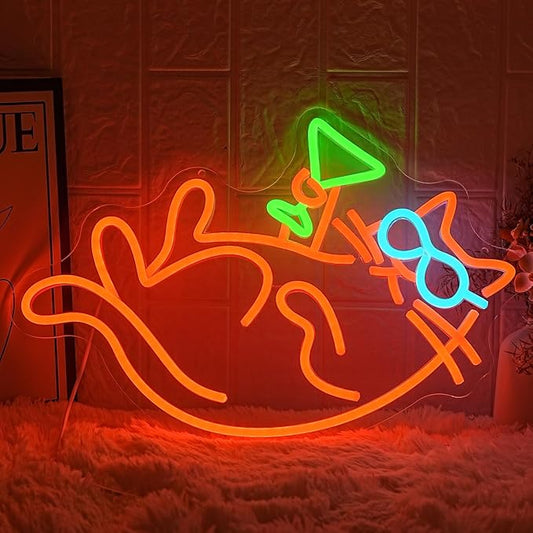 Cat Martini Neon Sign for Wall Decor Bar Neon Light Red Cat with Glasses Drink Beer LED Sign Dimmiable LED Neon Light Sign for Bar Kidsroom Business Bedroom Game Room
