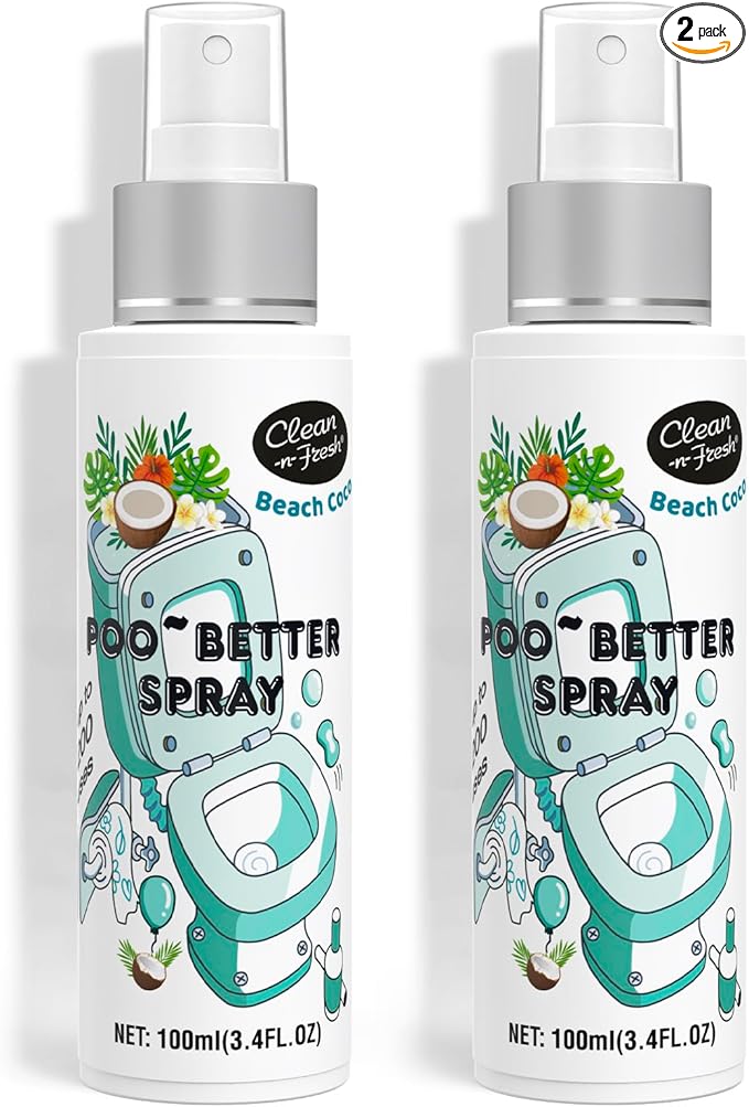 Clean-n-Fresh Toilet Spray 6.8 Fl.Oz, Poop Spray Beach Coco, Bathroom Air Fresheners Spray, Long Lasting Odor Eliminator - Coconut, Vanilla & Lily of the Valley