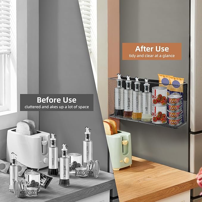 Black Magnetic Basket for Refrigerator, Black Magnetic Basket Organizer Magnetic Spice Rack, Magnetic Locker Organizer Holder for Kitchen Storage, Magazine, Whiteboard