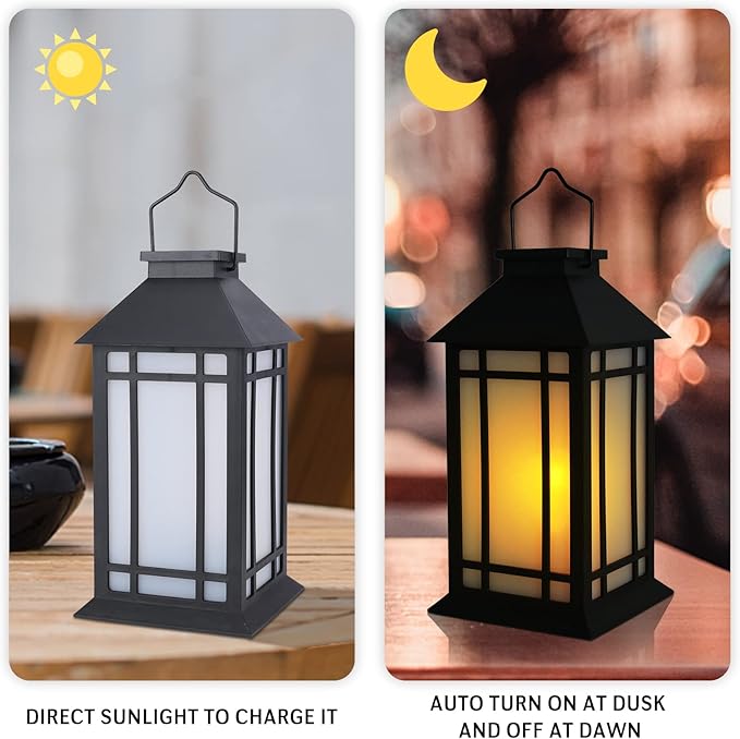 11" Solar Lantern Outdoor Garden Hanging Lanterns Waterproof LED Vintage Flickering Flame Lanterns for Patio, Table, Party.