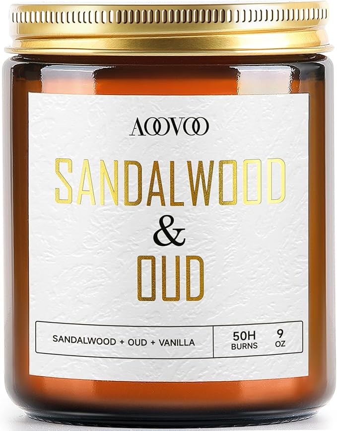 AOOVOO Sandalwood Oud Candle - Sandalwood Candle, Scented Candles, Soy Candles for Home Scented, 9oz