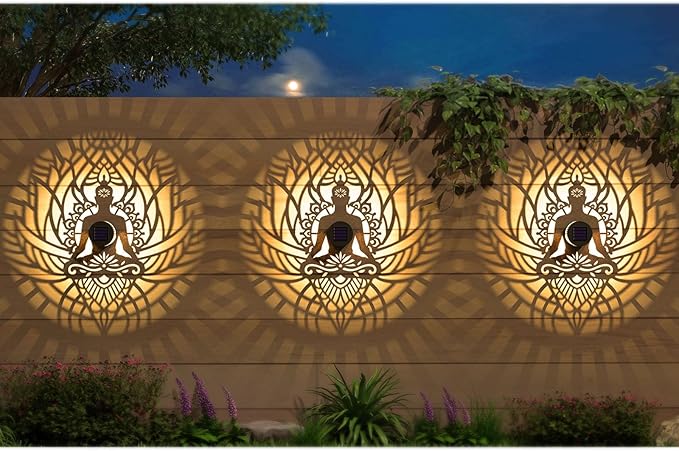 4 Pack Solar Fence Lights Metal Solar Powered Outdoor Wall Deck Step Lights Zen Theme Waterproof Fence Light for Garden Post Patio Backyard Yard Decor, Gardening Gifts for Women Mom Grandma