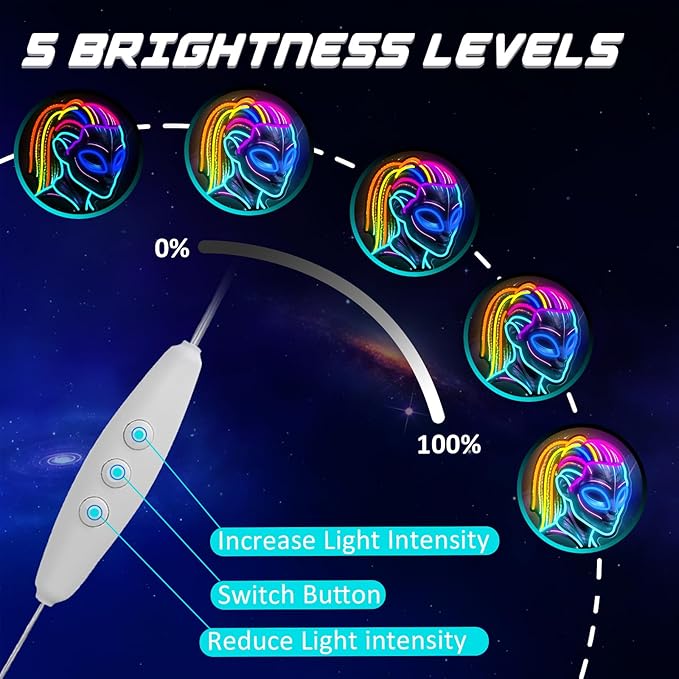 Dreadlocks Alien Neon Sign, E.T Neon Signs for Wall Decor, for Man Cave Game Room Teens Boy Room Decor, Gift for Teens Kids E.T Fans UFO Fans, Dimmable Decoration USB Powered with Switch