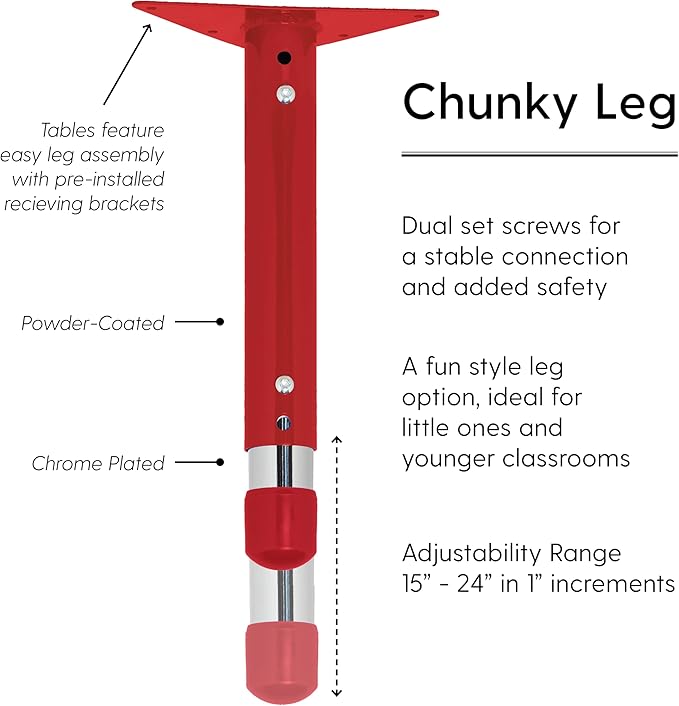 FDP Rectangle Activity School and Classroom Kids Table (24 x 36 inch), Chunky Toddler Leg, Adjustable Height 15-24 inches - Maple Top and Red Edge