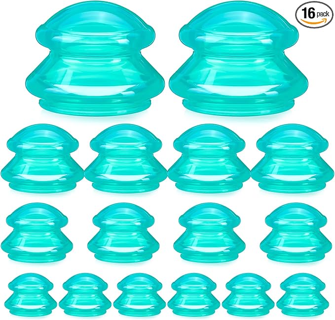 Geiserailie 16 Pcs 4 Sizes Cupping Therapy Set Silicone Cupping Massage Cups Professional Chinese Therapy Cup Vacuum for Body Muscle Nerve(Green)