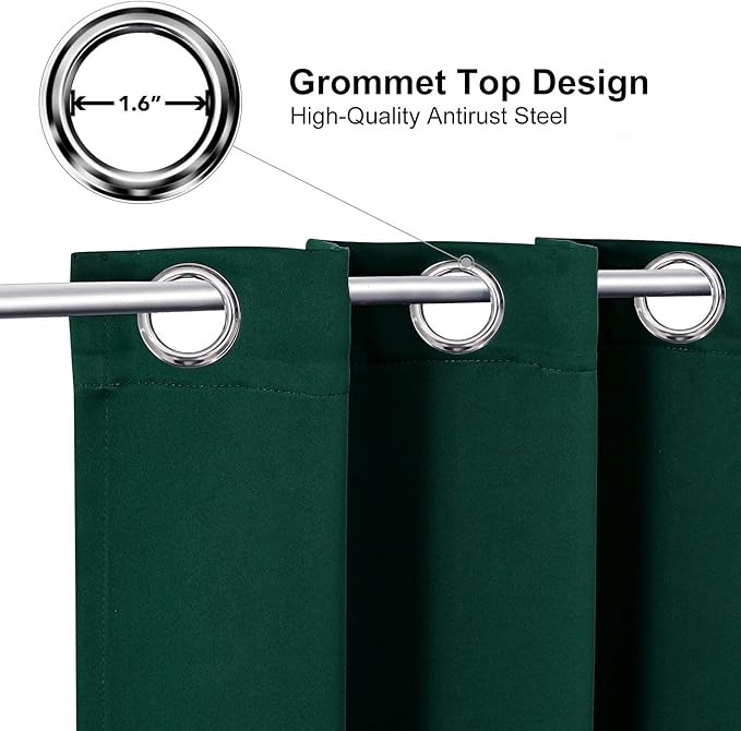 ChrisDowa Small Kitchen Valances for Windows - Grommet Short Thermal Insulated Room Darkening Window Valances Curtains for Living Room (2 Panels, Forest Green, 52 x 18 Inch)