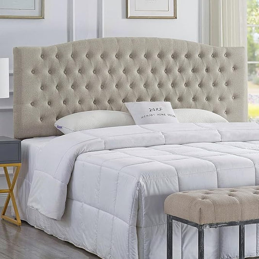 24KF Upholstered Tufted Button Linen Fabric Headboard,Comfortable Fashional Headboard King/CA King Size,Linen