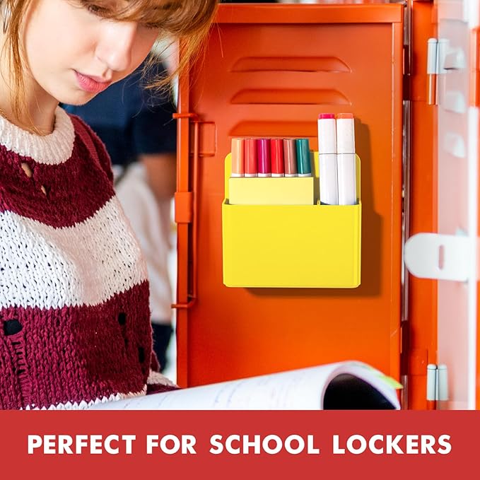 BEYGORM 2 Pack Plastics Magnetic Pen Holder for Refrigerator, Dry Erase Marker Holder for Whiteboard，Magnet School Locker Organizer Accessories, Pencil Cup, Pen Caddy, Classroom Organization(Yellow)