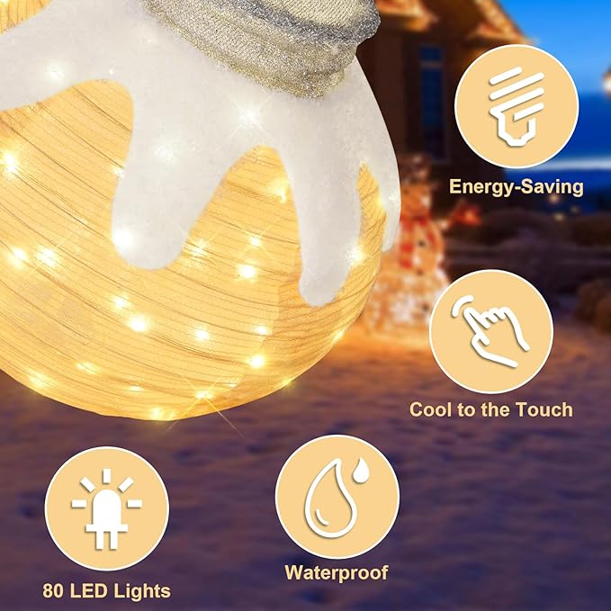 BRIGHTDECK Outdoor Christmas Ornaments, Lighted Pop-Up Outdoor Holiday Ball Decoration with 80 LED Lights, 8 Light Modes, Lighted Collapsible Holiday Decorations for Yard, Home(Beige)