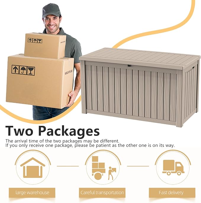 182 Gallon Deck Box Waterproof, UV Resistant Resin Outdoor Storage Box with Hydraulic Rod, Lockable Design and Enhanced Durability for Patio, Garden, and Poolside Use