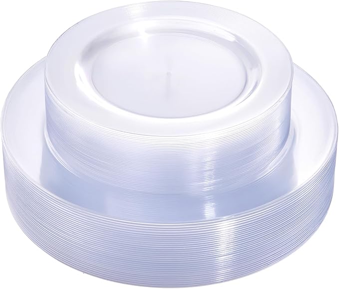 FLOWERCAT 60PCS Clear Plastic Plates - Disposable Clear Plates Heavy Duty for Party/Wedding/New Year - Include 30PCS 10.25inch Dinner Plates and 30PCS 7.5inch Dessert/Salad Plates