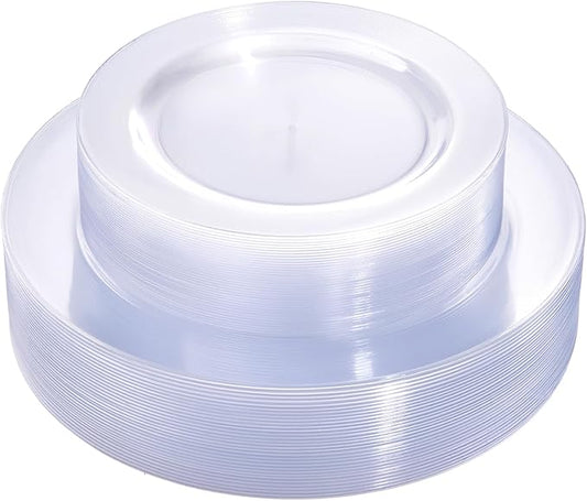 FLOWERCAT 60PCS Clear Plastic Plates - Disposable Clear Plates Heavy Duty for Party/Wedding/New Year - Include 30PCS 10.25inch Dinner Plates and 30PCS 7.5inch Dessert/Salad Plates