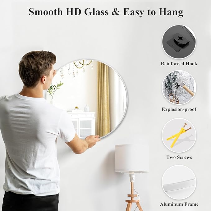 Fabuday Silver Circle Mirror for Wall 20 inch - Round Mirror for Bathroom, Entryway, Living Room, Hallway, Bedroom Decor, Small Matte Frame Mirrors