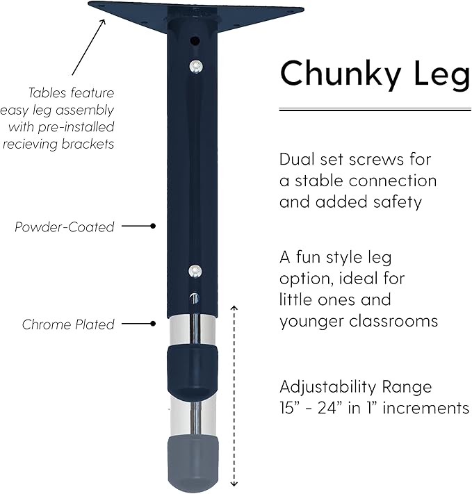 FDP Rectangle Activity School and Classroom Kids Table (30 x 48 inch), Chunky Toddler Legs, Adjustable Height 15-24 inches - Maple Top and Navy Edge