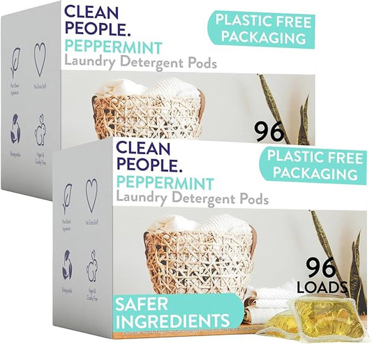 Clean People Laundry Detergent Pods - Recyclable Packaging, Hypoallergenic, Stain Fighting - Ultra Concentrated, Laundry Soap - Peppermint, 192 Pack