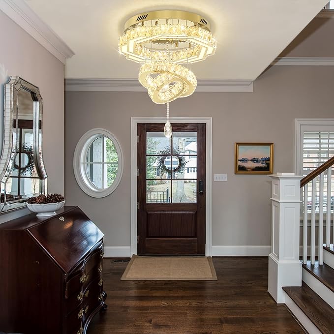 Flashing God 20" Crystal Chandelier Crystal LED Flush Mount Chandeliers for Living Room Bedrooms Dining Room Modern Gold Chandelier Lighting Dimmable 2700k 4500k 6000k